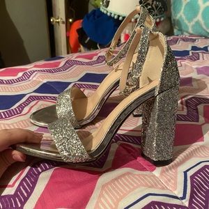 Sparkly Block Silver Heels